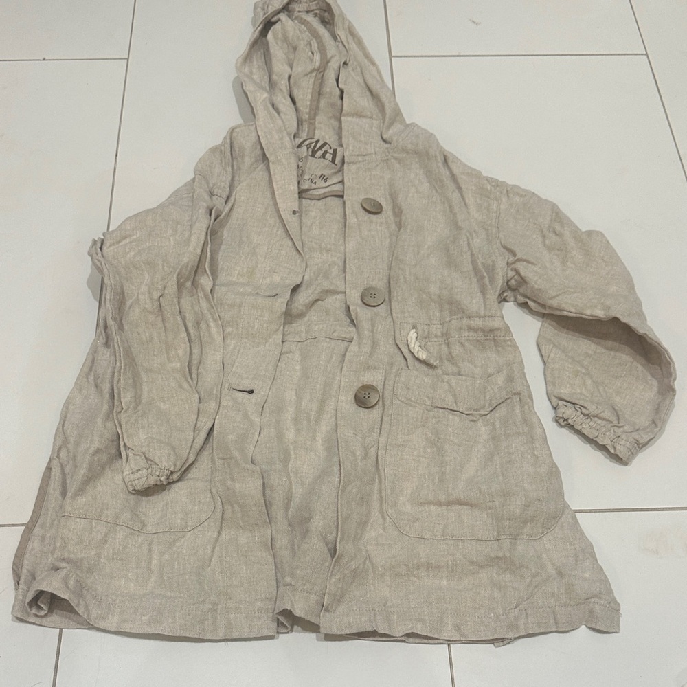 Zara Kids Light Tan Hooded jacket linen 6